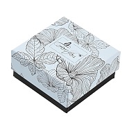 Flower Print Cardboard Paper Jewelry Storage Boxes, Gift Package Supplies, Square, Light Cyan, 7.6x7.5x3.6cm(CON-P022-01A)