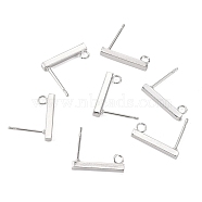 304 Stainless Steel Stud Earring Findings, Rectangle, Silver, 15x2mm, Hole: 1.8mm, Pin: 0.7mm(STAS-G224-21S-02)