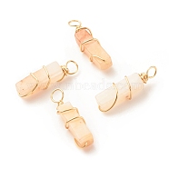 Natural Carnlian Pendants, with Golden Tone Copper Wire Wrapped, Cuboid, 19~20x6x6mm, Hole: 2.5~3mm(PALLOY-JF01581-05)