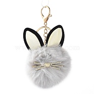 Faux Fur Cat Pendant Keychain, Cute Kitten Golden Tone Alloy Key Ring Ornament, Dark Gray, 15x8cm(ANIM-PW0002-20D)