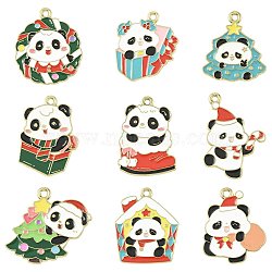 Alloy Enamel Pendants, Golden, Christmas Themes, Panda, Mixed Color, 23.5~26x19~21x1~1.5mm, Hole: 1.5~2mm, 10pcs/set(ENAM-FS0003-81)