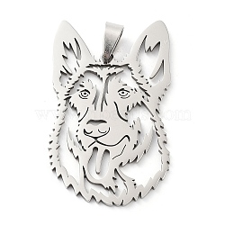 201 Stainless Steel Big Pendants, Laser Cut, Wolf Charm, Stainless Steel Color, 50x29x1.5mm, Hole: 8.5x4.5mm(STAS-A090-02P)