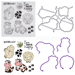 1Pc PVC Plastic Clear Stamps, with 1Pc Carbon Steel Cutting Dies Stencils, Cow & Sheep, Animal Pattern, Stamps: 109x105x2.7mm; Stencils: 87x77x0.9mm(DIY-CP0008-79B)