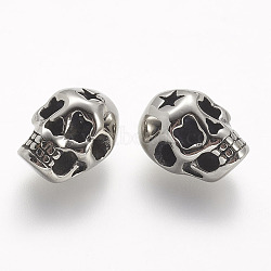 304 Stainless Steel Beads, Skull, Antique Silver, 14x11x8.5mm, Hole: 3mm(STAS-P144-02AS)