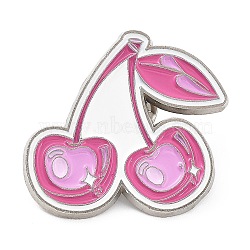 Pink Series Enamel Pin, Platinum Zinc Alloy Brooch for Women, Cherry, 36.5x36x1.5mm(JEWB-D019-03F-P)