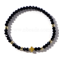 Handmade Faceted Seed Beaded Stretch Bracelets, Cross Bracelets for Women Men, Black(MZ9145-1)
