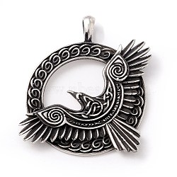 Tibetan Style 304 Stainless Steel Pendants, Ring & Eagle, Antique Silver, 49.5x40.5x4mm, Hole: 6x4mm(STAS-P305-50AS)
