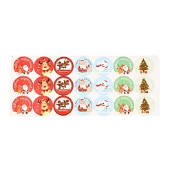 Sealing Stickers, Label Paster Picture Stickers, Christmas Theme, Flat Round, Mixed Color, 31.5x13.2x0.05cm, 21pcs/sheet(AJEW-P082-O01-01)