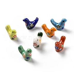 Handmade Printed Porcelain Beads, Pigeon, Mixed Color, 12.5~13x17~19x7~8.5mm, Hole: 1.5mm(PORC-F005-04)