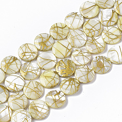 Drawbench Freshwater Shell Beads Strands, Dyed, Flat Round, White, 10.5~11.5x2~3mm, Hole: 1mm, about 32pcs/Strand, 14.17 inch~14.45 inch(SHEL-T014-012H)