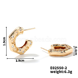 Copper Geometric Micro Zircon Stud Earrings, Fashionable European and American Style, Golden, 19x19x4mm(KI5789-2)