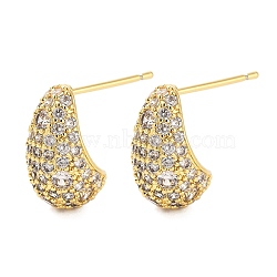 Rack Plating Teardrop Brass Stud Earrings, with Clear Cubic Zirconia, Cadmium Free & Lead Free, Long-Lasting Plated, Real 18K Gold Plated, 15x8mm(EJEW-N055-25B-G-RS)