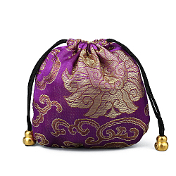 Chinese Style Stain Brocade Jewelry Packing Pouches, Drawstring Gift Bags, Auspicious Cloud Pattern, Purple, 11x11cm(PAAG-PW0001-161O-1)