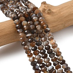 Natural Banded Agate Beads Strands, Rondelle, Faceted, Dyed & Heated, Coffee, 5.5~6.5x4.5mm, Hole: 1mm, about 91~94pcs/strand, 15.35''(39cm)~15.43''(39.2cm)(G-D344-A34-04)