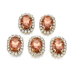 Sew on Rhinestone, Transparent Glass Rhinestone, with Brass Prong Settings, Faceted, Oval, Sienna, 18x14x7mm, Hole: 0.9mm(RGLA-S030-24A-B02)