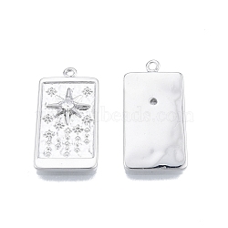 Brass Micro Pave Clear Cubic Zirconia Pendants, Rectangle with Star, Platinum, 27.3x13.7x3mm, Hole: 1.5mm(KK-G432-18P)