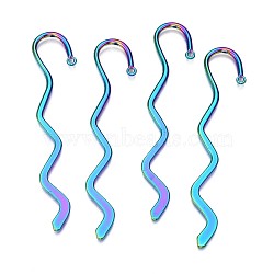 Rainbow Color Alloy Bookmark Findings, Wave Hook Bookmark Findings with Hole, Cadmium Free & Nickel Free & Lead Free, 82x17x1.5mm, Hole: 1.5mm(PALLOY-N163-177-NR)