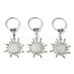 Natural Quartz Crystal & Brass Sun Pendant Keychain, with Platinum Tone Brass Findings, for Bag Jewelry Gift Decoration, 7.5cm(G-Z033-03P-02)