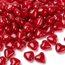 Handmade Silver Foil Glass Beads, Heart, Red, 12x8mm, Hole: 1~2mm(X-SLH12MM01Y)