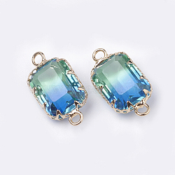 K9 Glass Links, Imitation Tourmaline, with Golden Tone Brass Findings, Faceted, Rectangle, Deep Sky Blue, 22x10.5~11x6~6.5mm, Hole: 2mm(X-GLAA-Q069-13A)