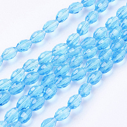 Glass Beads Strands, Faceted, Oval, Deep Sky Blue, 6x4mm, Hole: 1mm, about 65~70pcs/strand, 14.96 inch~15.16 inch(38~38.5cm)(GC891Y-11)