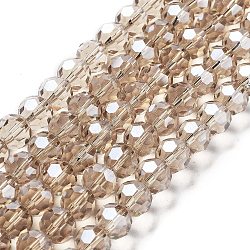 Electroplate Transparent Glass Beads Strands, Faceted(32 Facets), Round, Pearl Luster Plated, Tan, 10mm, Hole: 1.2mm, about 65~69pcs/strand, 23.03~24.49 inch(58.5~62.2cm)(EGLA-A035-T10mm-A22)
