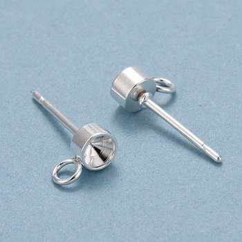 304 Stainless Steel Stud Earring Findings, with Loop, For Pointed Back Rivoli Rhinestone
, Silver, Tray: 3.5mm, 7x4x2mm, Hole: 2mm, Pin: 0.8mm