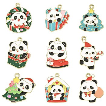Alloy Enamel Pendants, Golden, Christmas Themes, Panda, Mixed Color, 23.5~26x19~21x1~1.5mm, Hole: 1.5~2mm, 10pcs/set