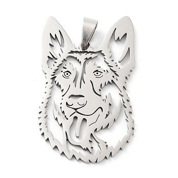 201 Stainless Steel Big Pendants, Laser Cut, Wolf Charm, Stainless Steel Color, 50x29x1.5mm, Hole: 8.5x4.5mm