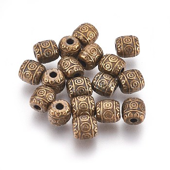 Tibetan Style Beads, Zinc Alloy Beads, Lead Free & Nickel Free & Cadmium Free, Barrel, Antique Bronze Color, 6mm in diameter, 6mm long, hole: 1.6mm