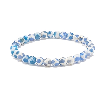 Mala Beads Bracelet, Natural Tibetan Dzi Agate Round Beaded Stretch Bracelet for Women, Blue, Inner Diameter: 2-1/4 inch(5.6cm), Beads: 6mm