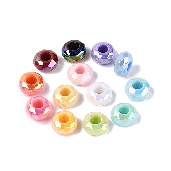 UV Plating Opaque Acrylic European Beads, Iridescent, Rondelle, Faceted, Large Hole Bead, Mixed Color, 11.5~12x6.5mm, Hole: 4.8mm