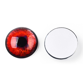 Glass Cabochons, Half Round with Eye, Red, 20x6.5mm