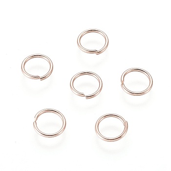 304 Stainless Steel Open Jump Rings, Rose Gold, 21 Gauge, 6x0.7mm, Inner Diameter: 5mm