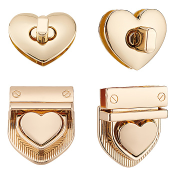 WADORN 2 style Iron & Alloy Twist Bag Lock Purse Catch Clasps, Handbags Turn Lock, Heart & Bowknot, Light Gold, 25~39x29~60x9~20mm