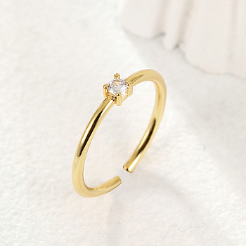 Cubic Zirconia Open Cuff Ring, Brass Ring for Women, Golden, Inner Diameter: 16~18mm