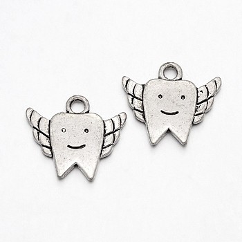 Tooth with Wing Tibetan Style Alloy Pendants, Cadmium Free & Lead Free, Antique Silver, 18x20x2mm, Hole: 2mm, about 500pcs/1000g