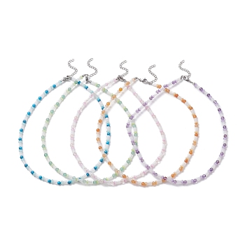 Glass Mushroom & Mixed Natural Gemstone Beads Necklaces, 304 Stainless Steel Jewelry for Women , Mixed Color, 15-3/4 inch(40cm)