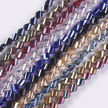 Electroplate Glass Beads Strands, Twist, Mixed Color, 4.8~5.5x4.5~4.8x3~3.5mm, Hole: 0.7~1mm, about 49pcs/strand, 9.44 inch~10.03 inch(24~25.5cm)