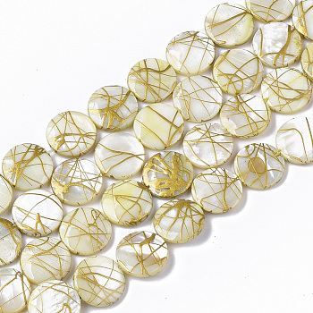 Drawbench Freshwater Shell Beads Strands, Dyed, Flat Round, White, 10.5~11.5x2~3mm, Hole: 1mm, about 32pcs/Strand, 14.17 inch~14.45 inch