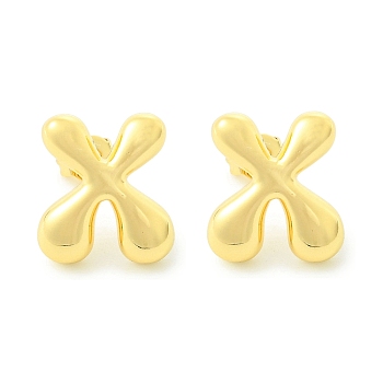 Rack Plating Brass Earrings, Cadmium Free & Lead Free, Long-Lasting Plated, Stud Earrings, Alphabet, Real 18K Gold Plated, Letter X, 14x12.5mm