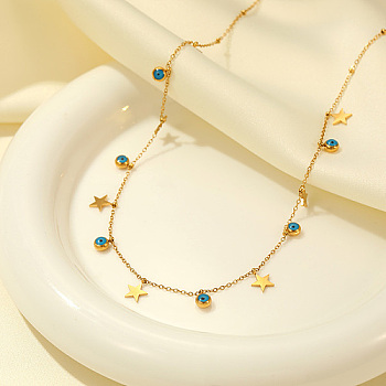 Star & Evil Eye Stainless Steel Charms Bib Necklace, Golden, 15.75 inch(40cm)