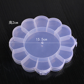 Transparent Plastic Bead Containers, with 13 Compartments, for DIY Art Craft, Nail Diamonds, Bead Storage, Flower, Clear, 15.5x2cm