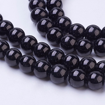 Painted Glass Bead Strands, Baking Paint, Round, Black, 8mm, Hole: 1.3~1.6mm, about 100pcs/strand, 31.4 inch