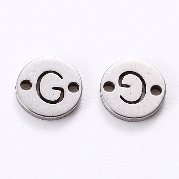 201 Stainless Steel Links, Laser Cut, Flat Round with Letter, Letter.G, 6x6x1mm, Hole: 0.8mm