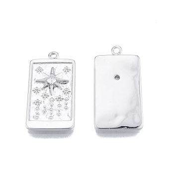 Brass Micro Pave Clear Cubic Zirconia Pendants, Rectangle with Star, Platinum, 27.3x13.7x3mm, Hole: 1.5mm