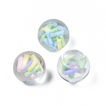 Translucent Acrylic Cabochons, with Polymer Clay, Round, Light Sky Blue, 18x15.5~16mm