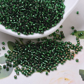 MIYUKI Delica Beads Small, Cylinder, Japanese Seed Beads, 15/0, (DBS0148) Silver Lined Emerald, 1.1x1.3mm, Hole: 0.7mm, about 175000pcs/bag, 50g/bag