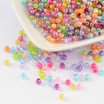 Eco-Friendly Transparent Acrylic Beads, Round, AB Color, Mixed Color, 4mm, Hole: about 1.2mm; about 17000pcs/500g.