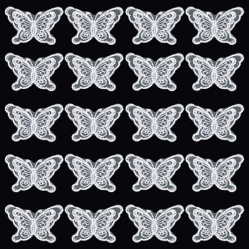 Butterfly Shape Polyester Lace Embroidery Sewing Ornament Accessories, for DIY Garment, Hat, Bag, White, 41x64x1mm